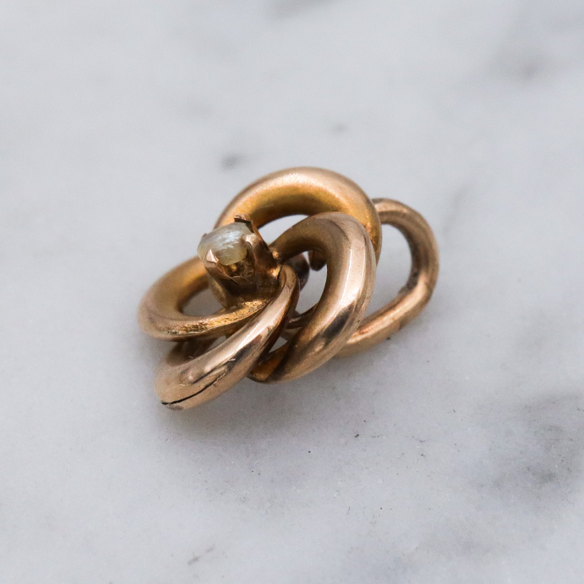 Antique Victorian 10k gold infinity love knot pearl pendant